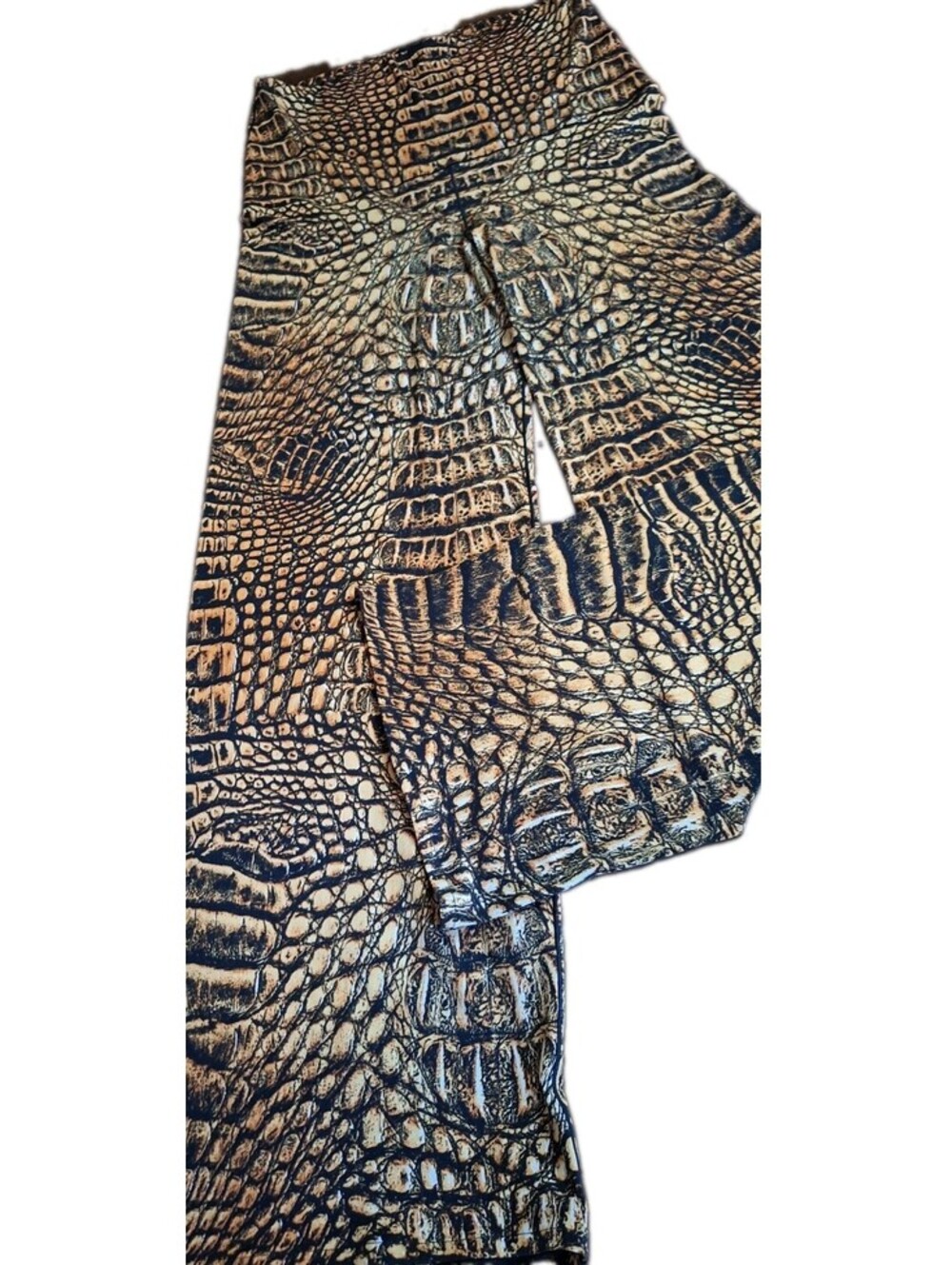 Eva Varro Gator Crocodile Print Wide Leg Palazzo Pants Brown Black Women's - L - Picture 7 of 12